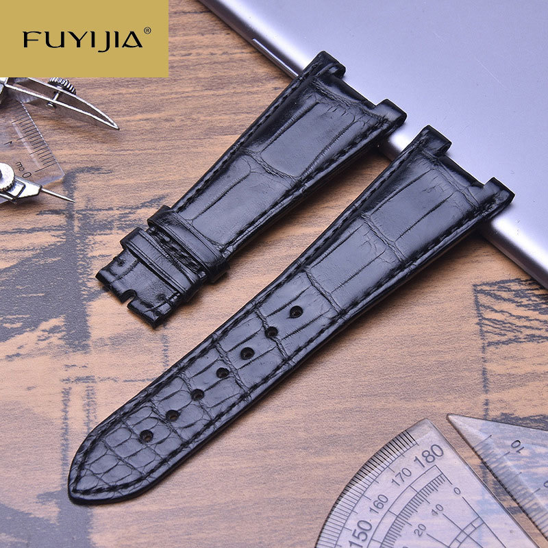 新nautilus手表代用表带25mm含头粒鳄鱼皮表带男女凹接口表带批发