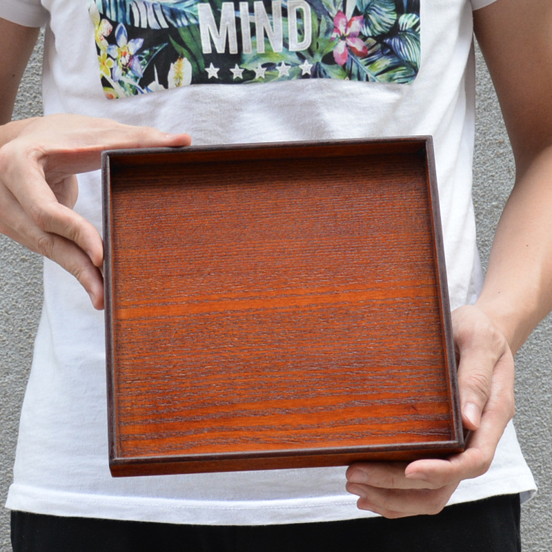 日式方形托盘茶盘 木质茶水杯托 平餐盘四方小果盘大号正方形木盘