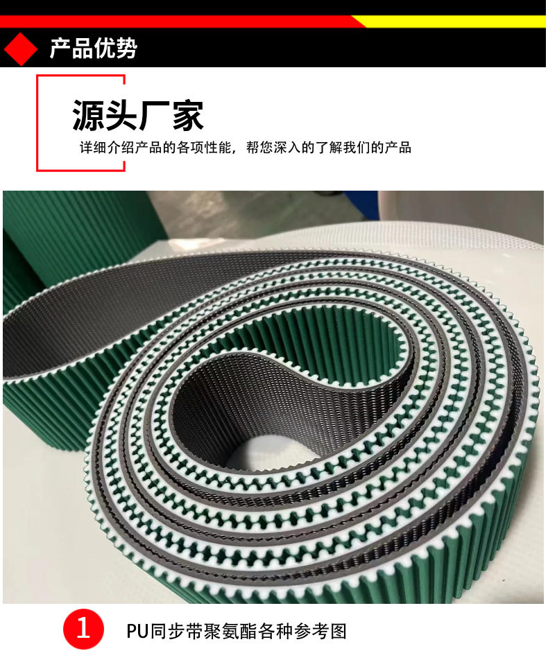 PU white polyurethane synchronous industrial belt with steel wire, featuring single-sided or double-sided teeth, and an open-tooth design