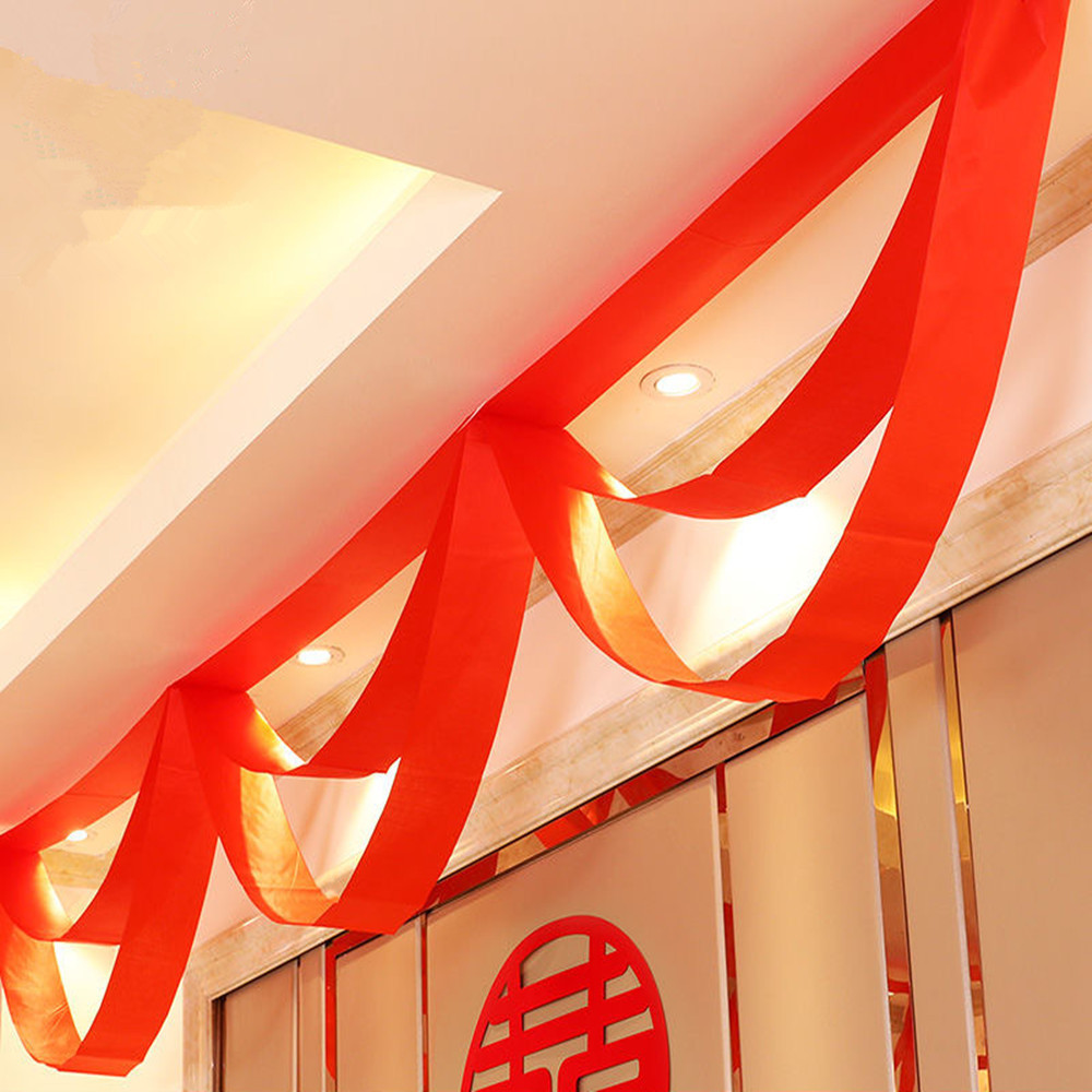 结婚酒红波浪旗婚房布置装饰波浪彩带拉花布置天花板挂饰婚庆用品