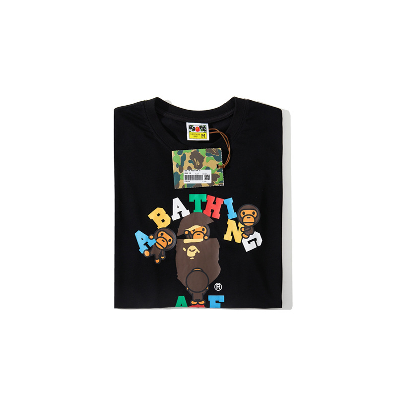 【跨境电商】bape潮牌猿人头baby milo彩色字母小猴子短袖t恤衫夏