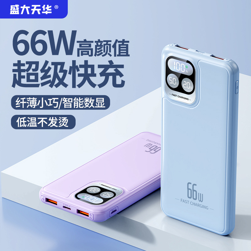 Cross-Border Super Fast Charge 66W Power Bank 20000 MA Two-Way Fast Charge Large Capacity Lightweight Small Mobile Power Supply