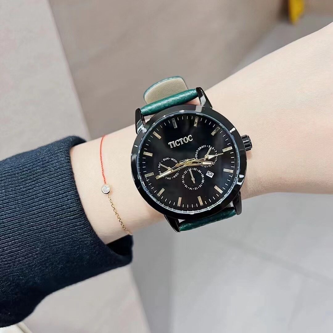 tt新款大表盘女表韩版休闲运动三眼六针手表女士中性石英表情侣款