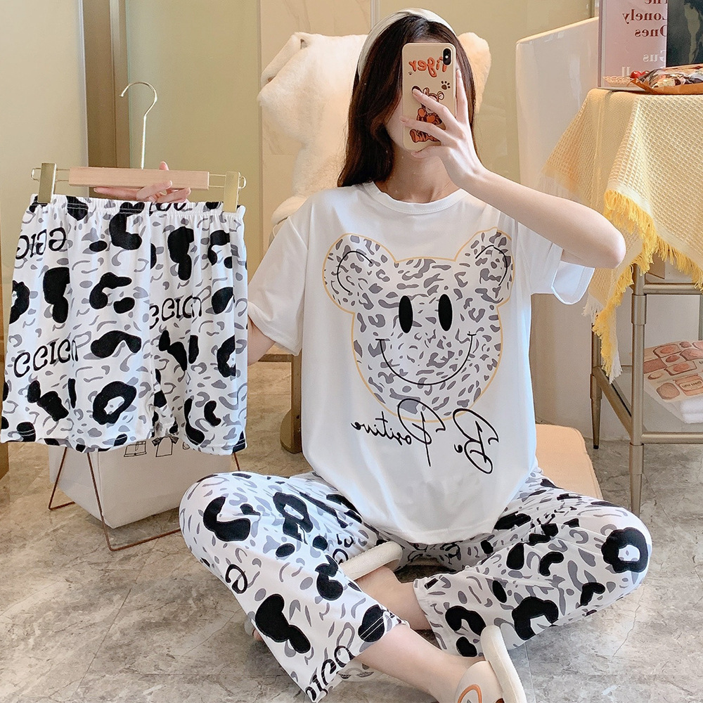 Tik Tok Live Stream Weishang Summer Short-Sleeved Women's Pajamas Three-Piece Cute Cartoon Home Wear Factory Direct Sales Processing