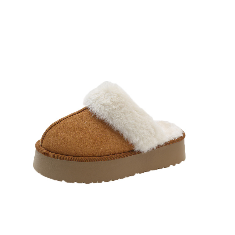 Snow Boots Foreign Trade Fluffy Slippers Women's Autumn and Winter New Outdoor Home Thick-Soled Warm Cross-Border Baotou Cotton Slippers Wholesale