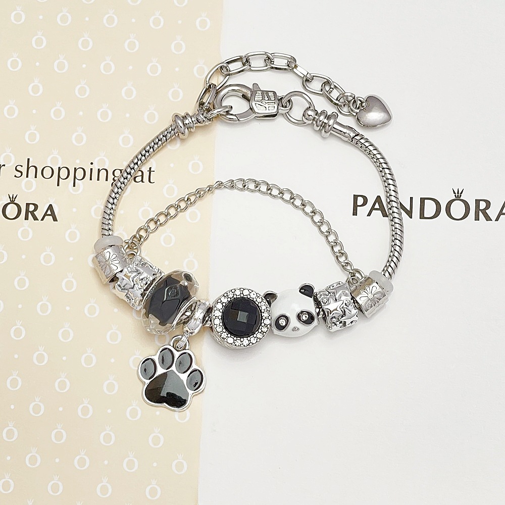 Pan Duo Panda Pull Bracelet Detachable Diy Bracelet Leather Rope Bracelet Cute Cartoon Bracelet Clover Jewelry for Women