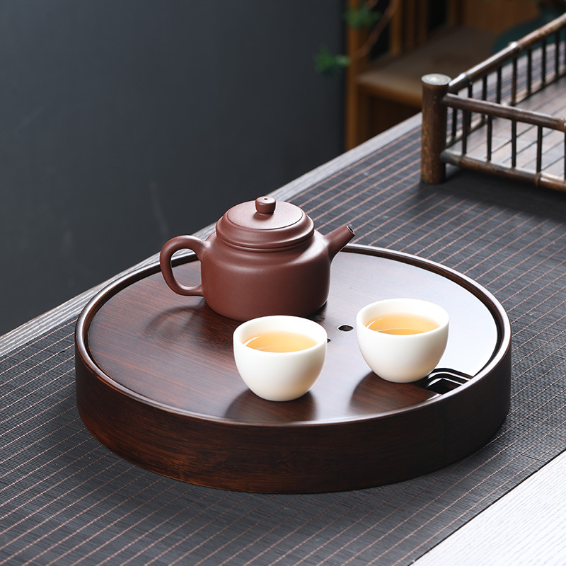 multipotent茶盘圆形栗色竹制茶盘储水式茶托 圆方大号-阿里巴巴