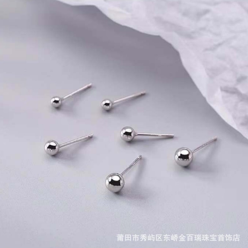 Genuine S999 Sterling Silver Light Bead Silver S990 Ear Studs Female Earrings New Trendy Simple and Compact Otica Stick Ear Piercing Hot Sale