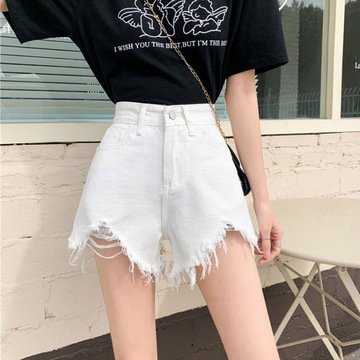 个性破洞牛仔短裤女春秋新款宽松显瘦百搭外穿休闲a字热裤ins