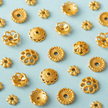 金色镂空小花托隔片 万能沙金隔珠配件串珠diy材料黄金色保色持久