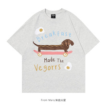 一件代发新款日系街头设计感小狗印花短袖T恤宽松百搭情侣男女T恤
