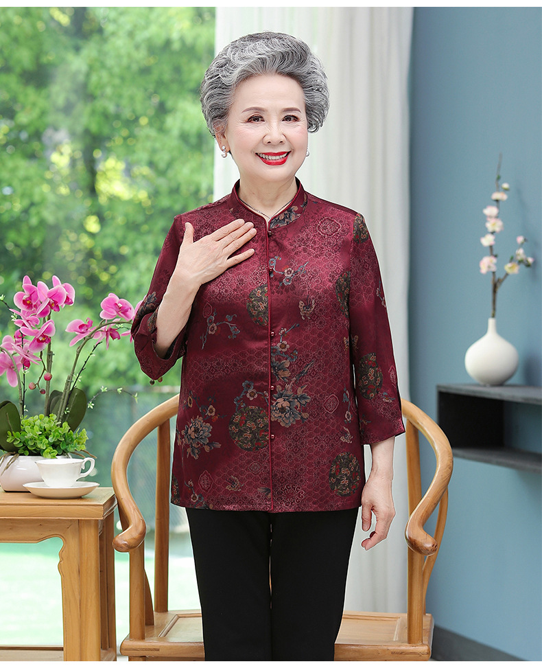 喜婆婆婚宴装加肥加大码老年人夏装女奶奶春秋衬衫妈妈婚礼服唐装