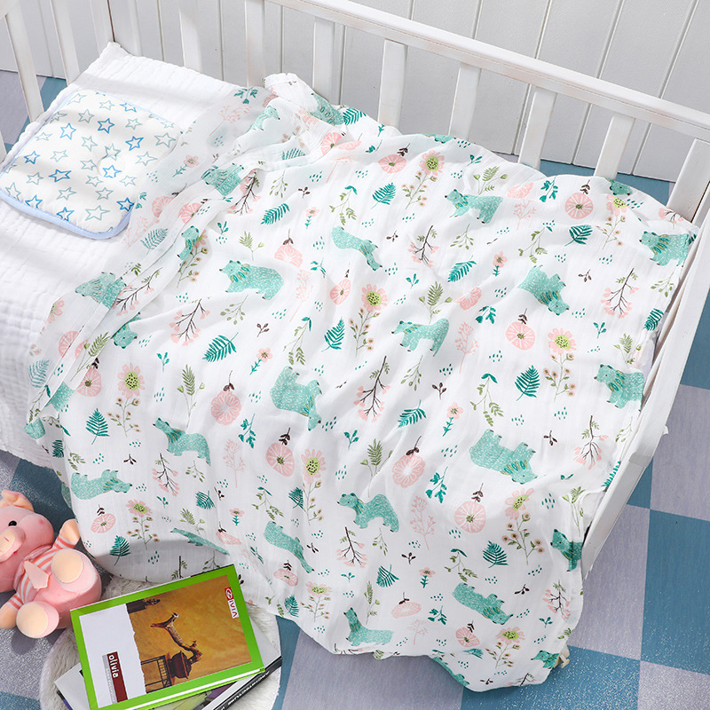 Gauze Bag Quilt Newborn Swaddling Towel Gauze Bamboo Cotton Baby Swaddling Blanket Baby's Bath Towel Printing Baby's Blanket Foreign Trade