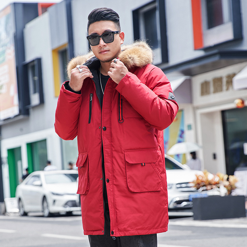 Plus-Sized plus Size Men's down Jacket Weight-Catcher King Size Mid-Length Big Fur Collar Winter Coat Trendy One Piece Dropshipping