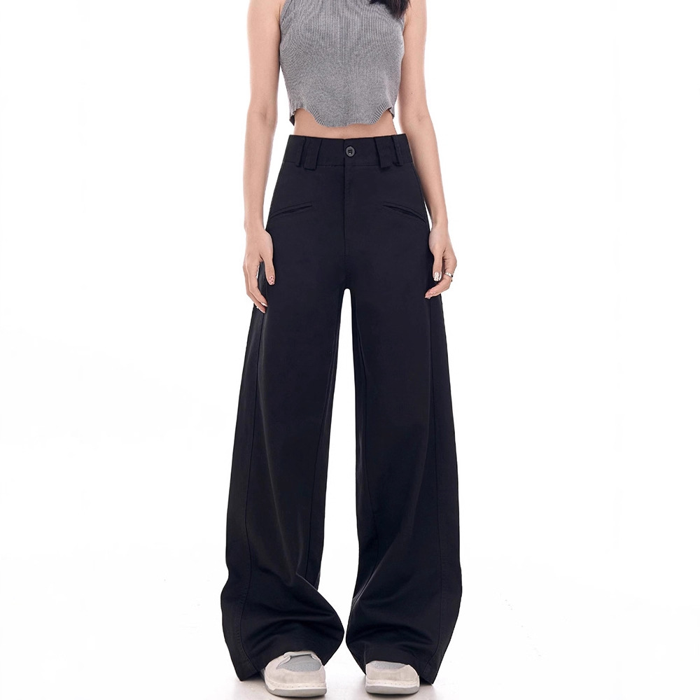 黑色西装裤女夏季薄款胖妹妹设计感高腰宽松显瘦休闲阔腿裤子潮