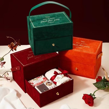 双层结婚手提绒布伴手礼空盒化妆箱高档首饰抽屉盒婚庆回礼礼品盒