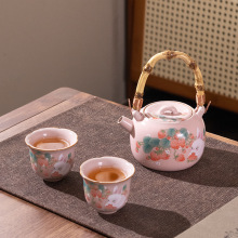 仿宋汝窑草莓兔提梁壶家用新中式陶瓷粉汝泡茶壶女士功夫茶具茶杯