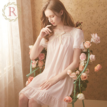 RoseTree公主睡裙女夏季短袖蕾丝甜美少女纯棉睡衣2023年新款