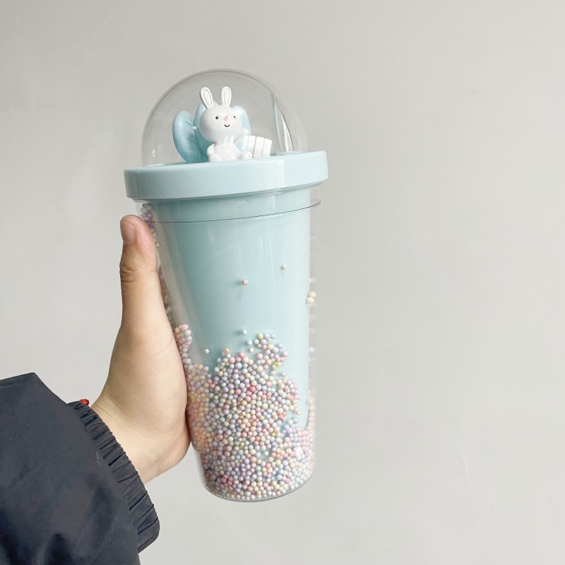 Korean Style Creative Trending Ice Cup Personality Fashion Foam Rainbow Plastic Cup Male and Female Student Couple Straw Cup