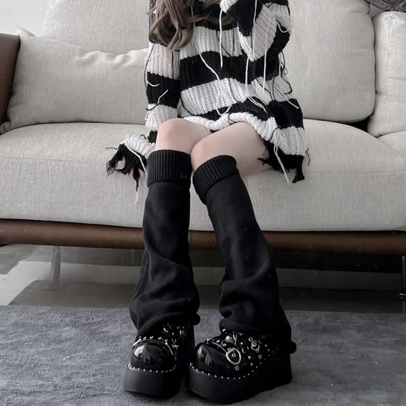 Knitted Leg Warmers Jk Socks Bunching Socks Calf Y2g Hot Girl Student Japanese Asian Culture Warm Wide Leg Horn Leg Warmer