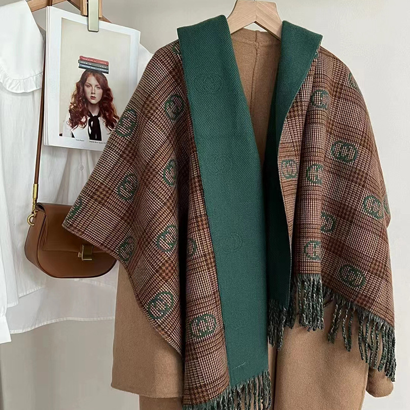 Same Style as European and American Web Celebrities' Live Broadcast Artificial Cashmere Scarf Female G Letter Autumn and Winter Thickening All-Match Couple Scarf Dual-Purpose Wear