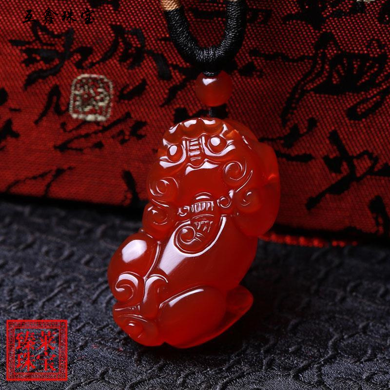 互鑫 红玛瑙貔貅吊坠项链 男女士挂件水晶饰品首饰项坠 红色棉绳