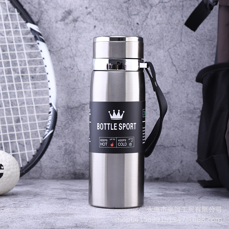 316 Stainless Steel Thermos Cup Large Capacity with Rope Handle Vacuum Cup Outdoor Portable Vehicle-Mounted Leather Sling Thermos