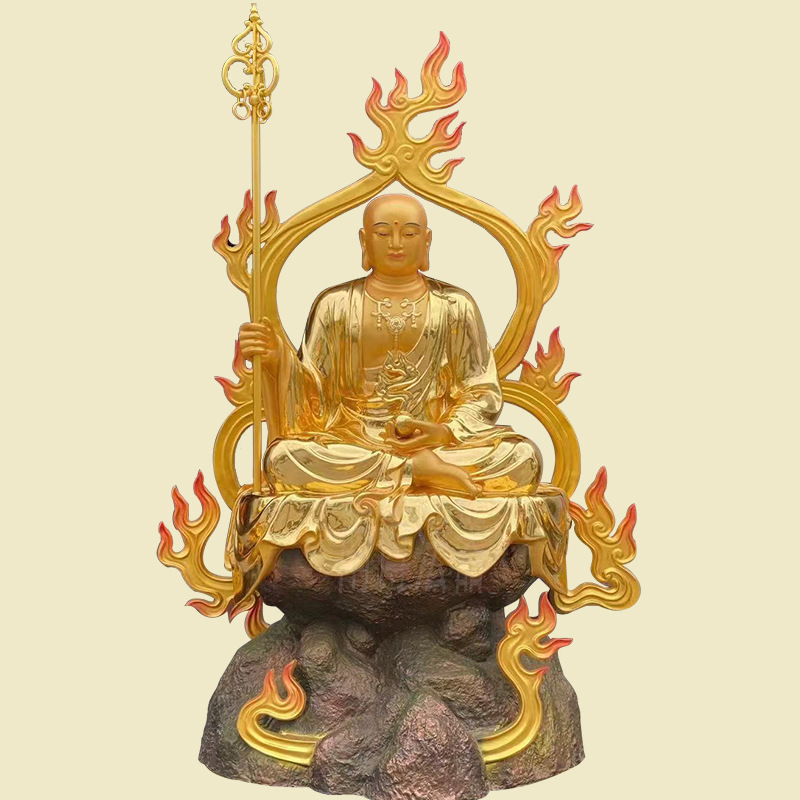 地藏王殿供奉带背光地藏王菩萨佛像玻璃钢彩绘神像南博佛像厂家