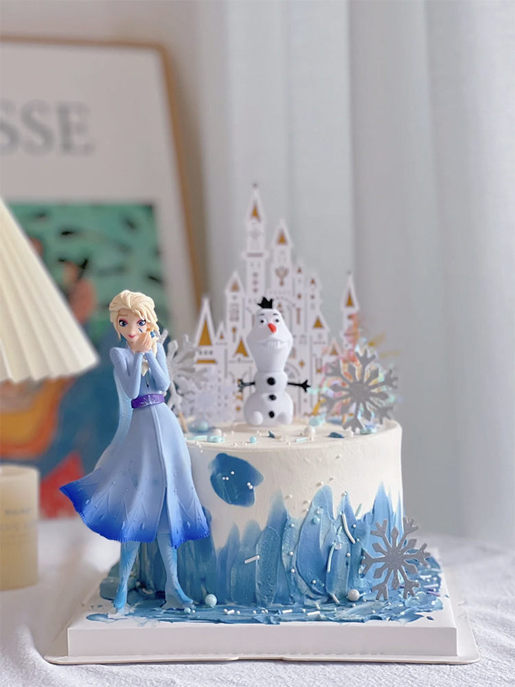 网红冰雪公主蛋糕装饰摆件爱莎雪宝城堡白雪女孩生日插件套装