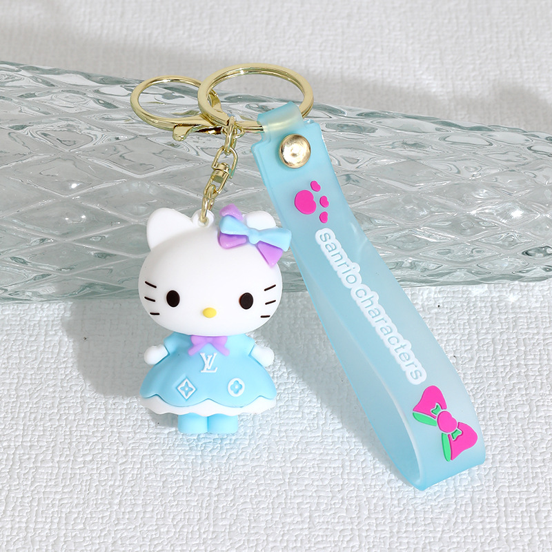 New Long Dress Hello Kitty Silicone Doll Keychain Pendant Couple Bags Car Hellokitty Pendant Gift