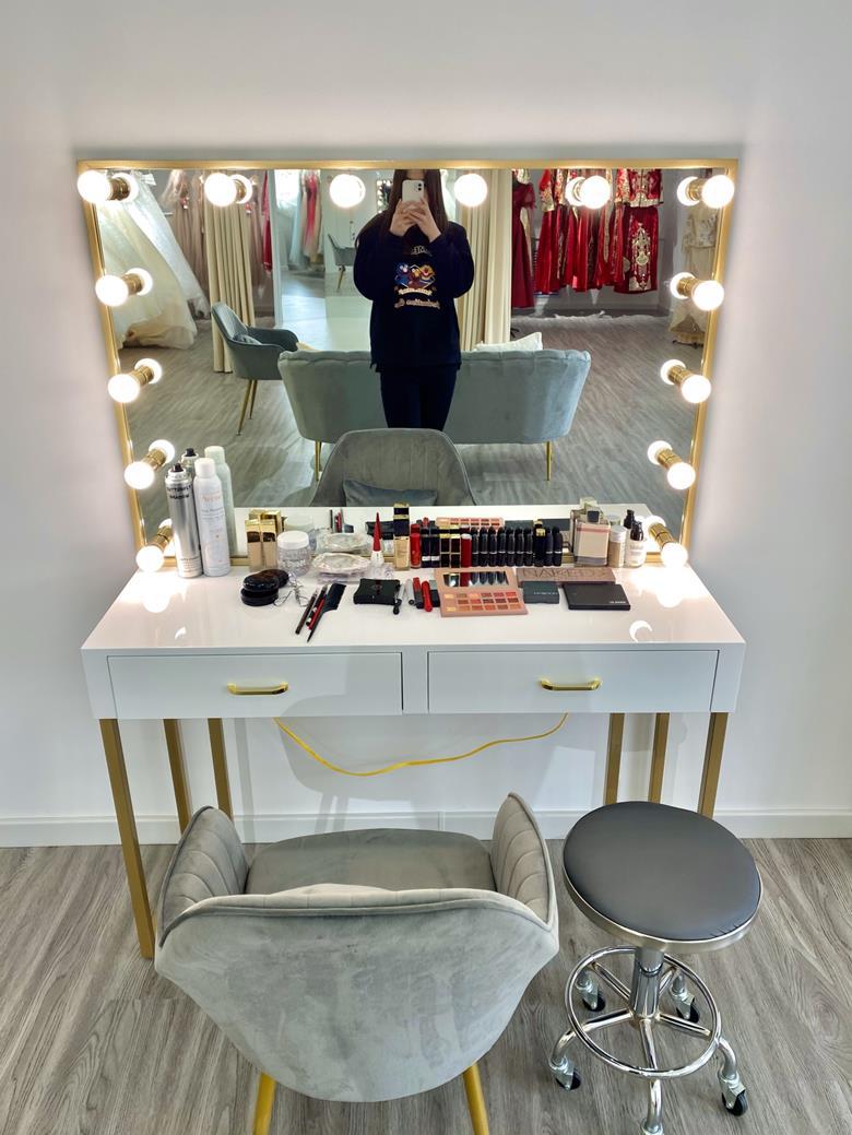 影楼化妆台带灯彩妆婚纱店梳妆台专业化妆师美容院专用大理石桌