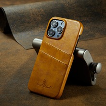 新款适用iPhone15手机壳苹果11Pro皮套油蜡纹插卡后盖12MAX保护壳