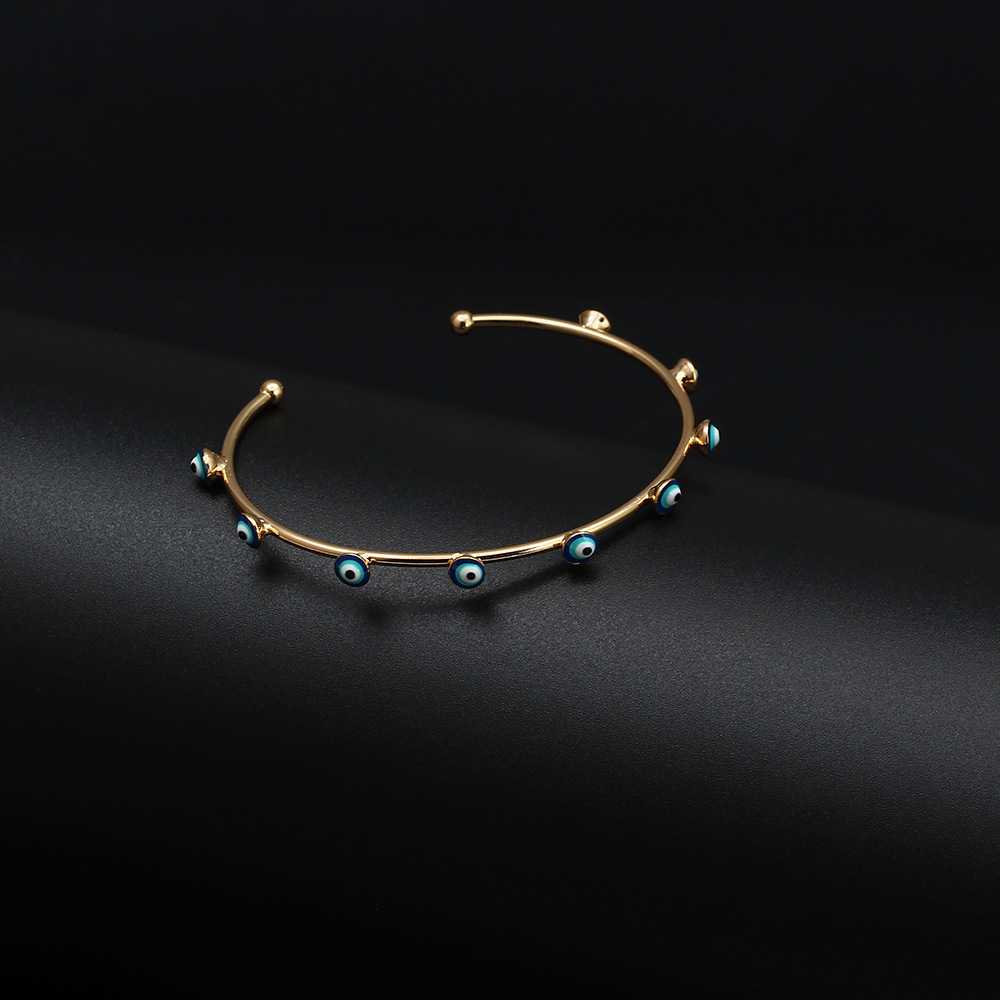 佰定 邪眼手镯简约气质铜镀18k金恶魔之眼手镯欧美蓝眼睛开口手镯