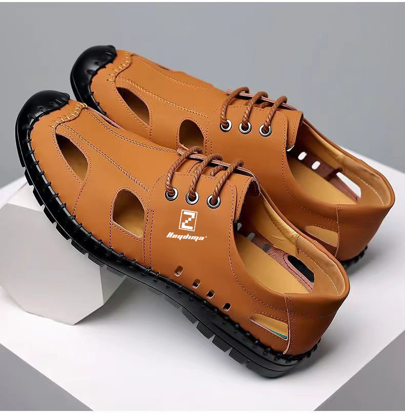 Foreign Trade 2023 Summer New Men's Sandals Breathable Hollow Hole Shoes Casual All-Match Leather Deodorant Shoes Men