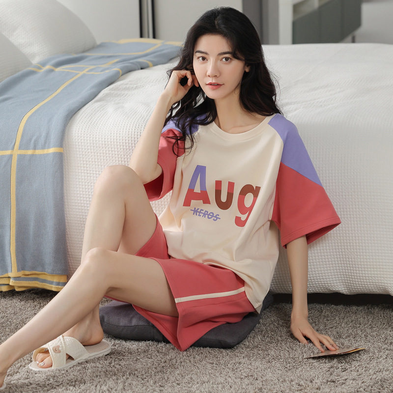 Summer Purified Cotton Pajamas Women's Cute Short Sleeve Thin Two-Piece Suit Korean Fashion Spring and Summer Can Be Outerwear Homewear