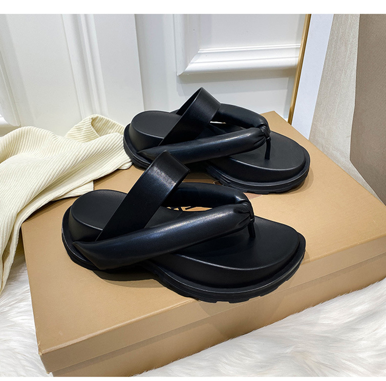 1681分趾面包拖鞋女泡泡鞋松糕厚底夹脚人字拖夹趾凉鞋外穿沙滩鞋