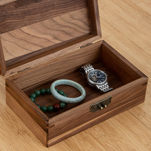 12WU实木复古小木盒长方形首饰收纳盒收藏证件盒带锁木质黑胡桃木