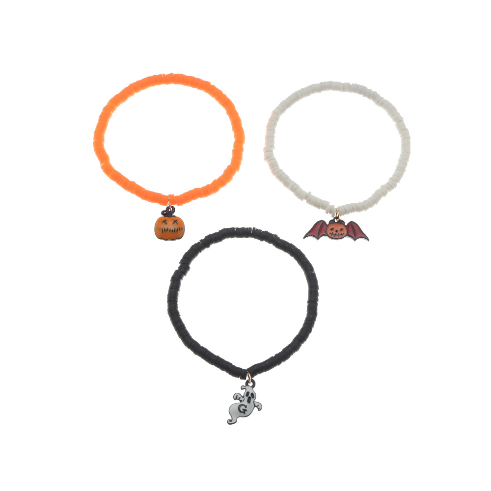 Naizhu Cross-Border Sold Jewelry Personalized Fun Polymer Clay Halloween Bracelet Alloy Dripping Bat Ghost Bracelet