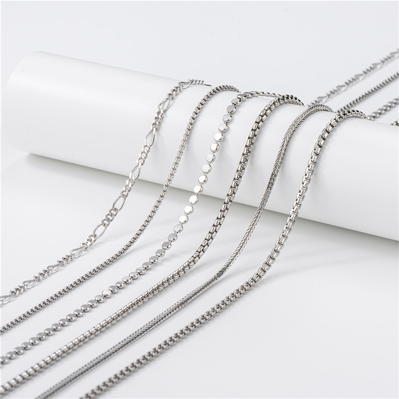 s925纯银对款重工男女无性别毛衣链55cm规格镀白金裸链银项链批发