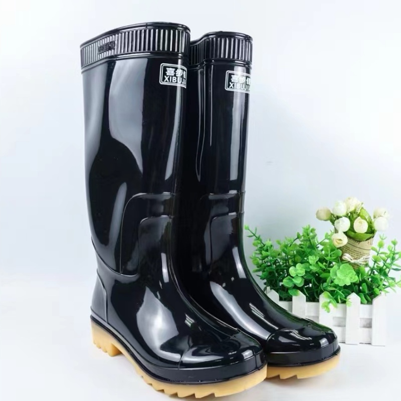 长筒水鞋男高筒雨靴中筒鞋子雨鞋雨胶鞋男款春秋工作水靴088黑布