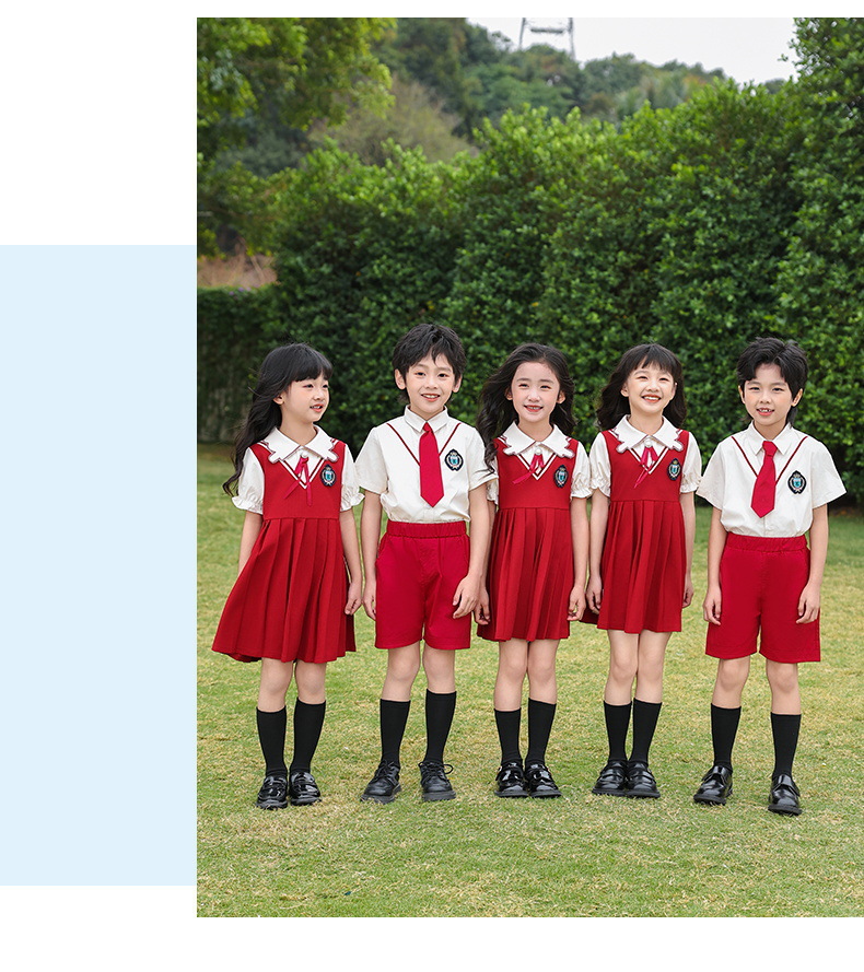 小学生校服套装儿童运动会演出班服英伦校园幼儿园园服夏季红色