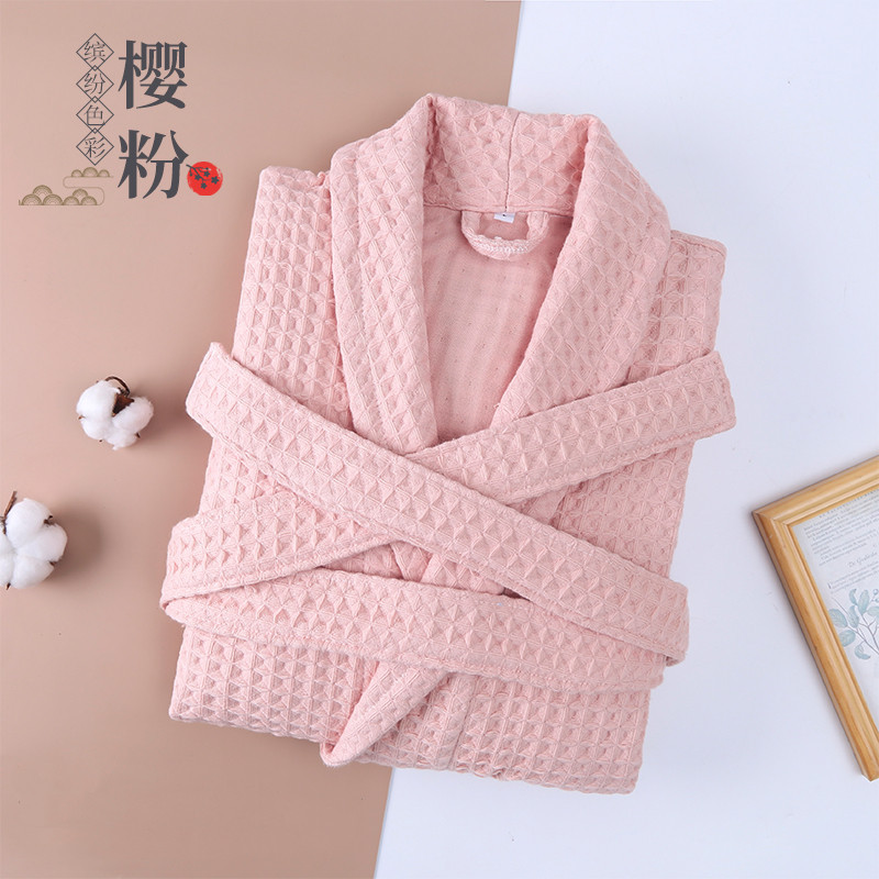 Hotel Pure Cotton Bathrobe Double-Layer Waffle Unisex Thickened Bathrobe Couple's Cotton Nightgown Long Towel Material Absorbent