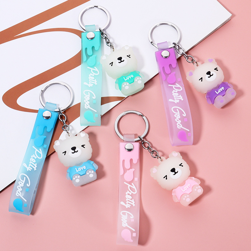 夏日新款透明果冻熊钥匙扣包包挂饰书包挂件公仔两元店小商品批发