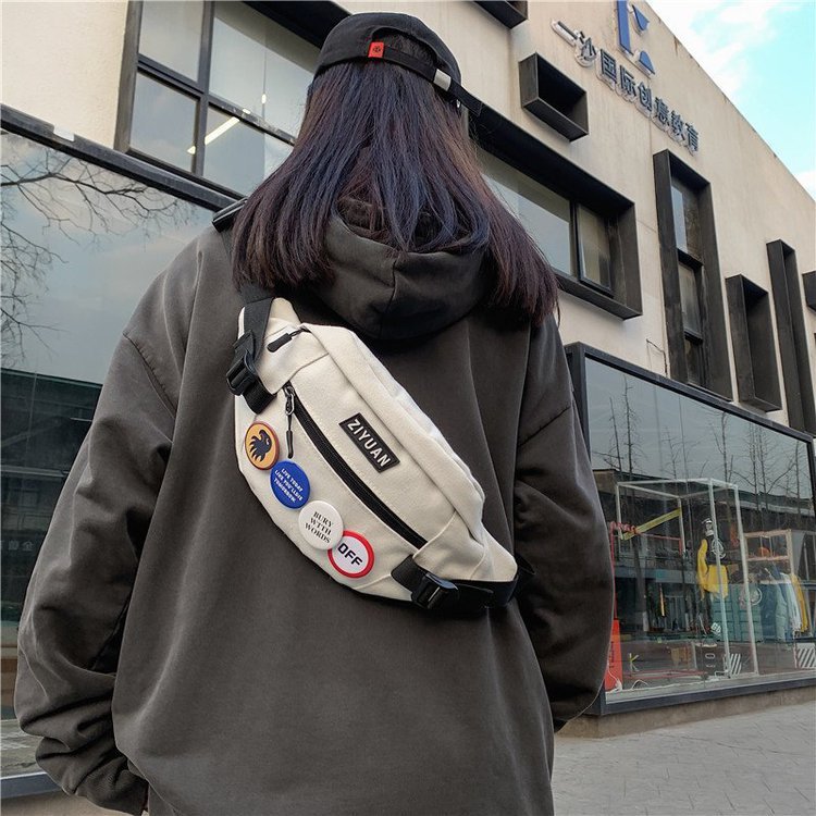 2021 Summer New Korean Ins Trendy Cool All-Match Casual Cool Badge Student Canvas Messenger Bag Chest Bag