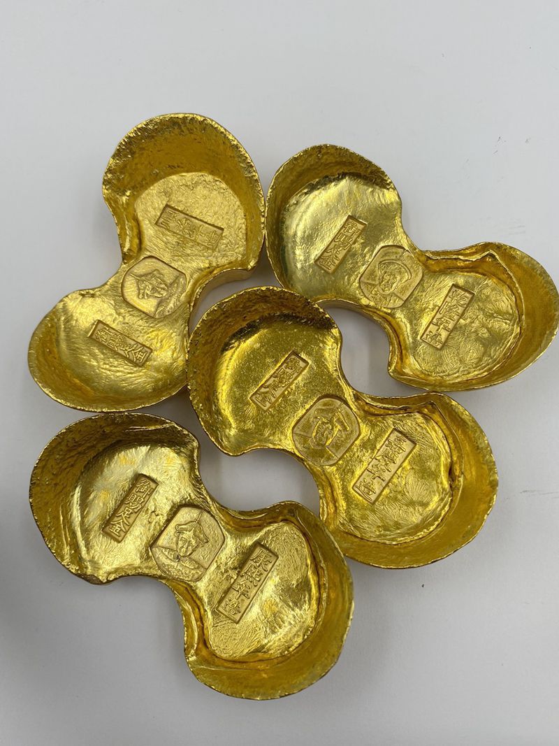 古玩杂项鎏金金锭仿古代清朝民国五帝皇上金元宝茶道影视摆件