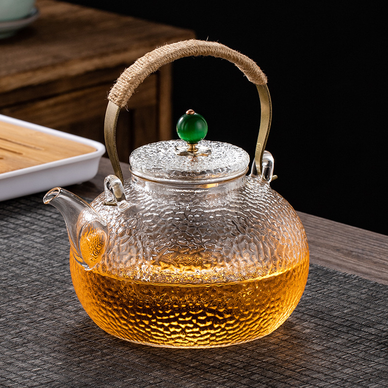耐高温锤纹玻璃提梁煮茶壶烧水泡茶养生壶白茶煮茶器电陶炉煮茶炉