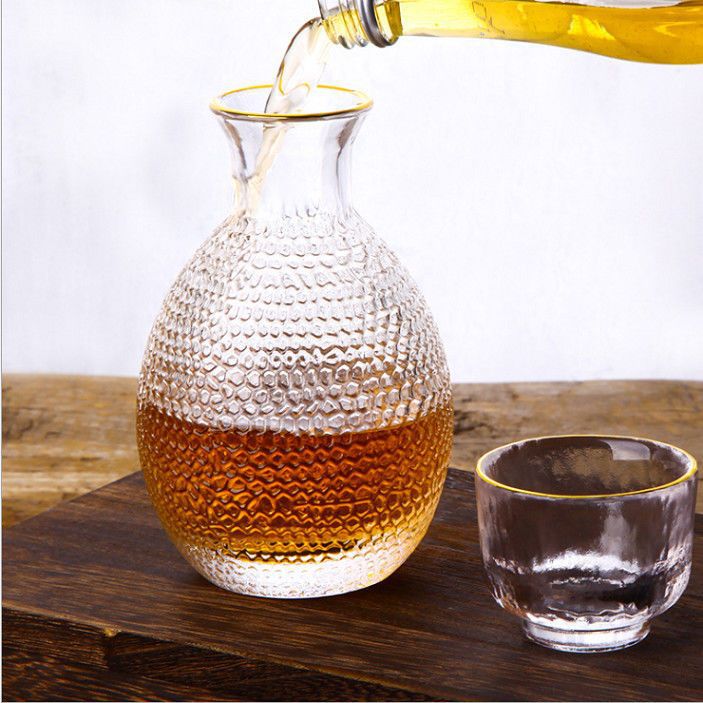 日式玻璃酒壶酒杯套装日本小酒壶清酒杯烧酒壶清酒壶锤目纹白酒杯