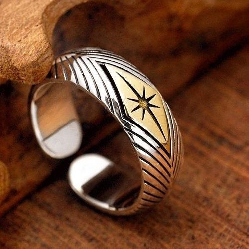 泰古s925银复古泰银太阳黄铜射线圣光开口戒指嘻哈个性复潮男女款