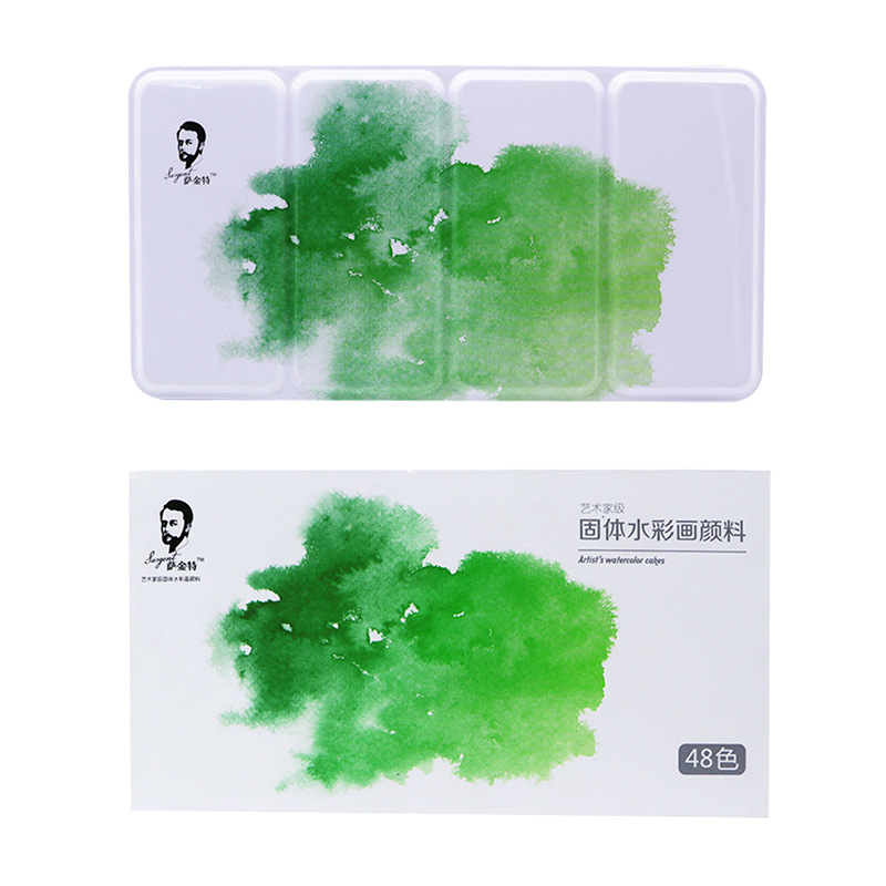 青竹固体水彩颜料套装48色萨金特水粉颜料套装36色学生儿童便携彩