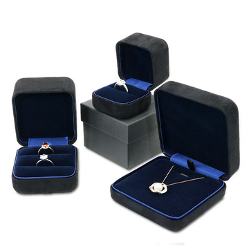 黑色仿皮绒戒指盒吊坠礼物盒珠宝首饰礼品盒创意项链盒手镯盒子